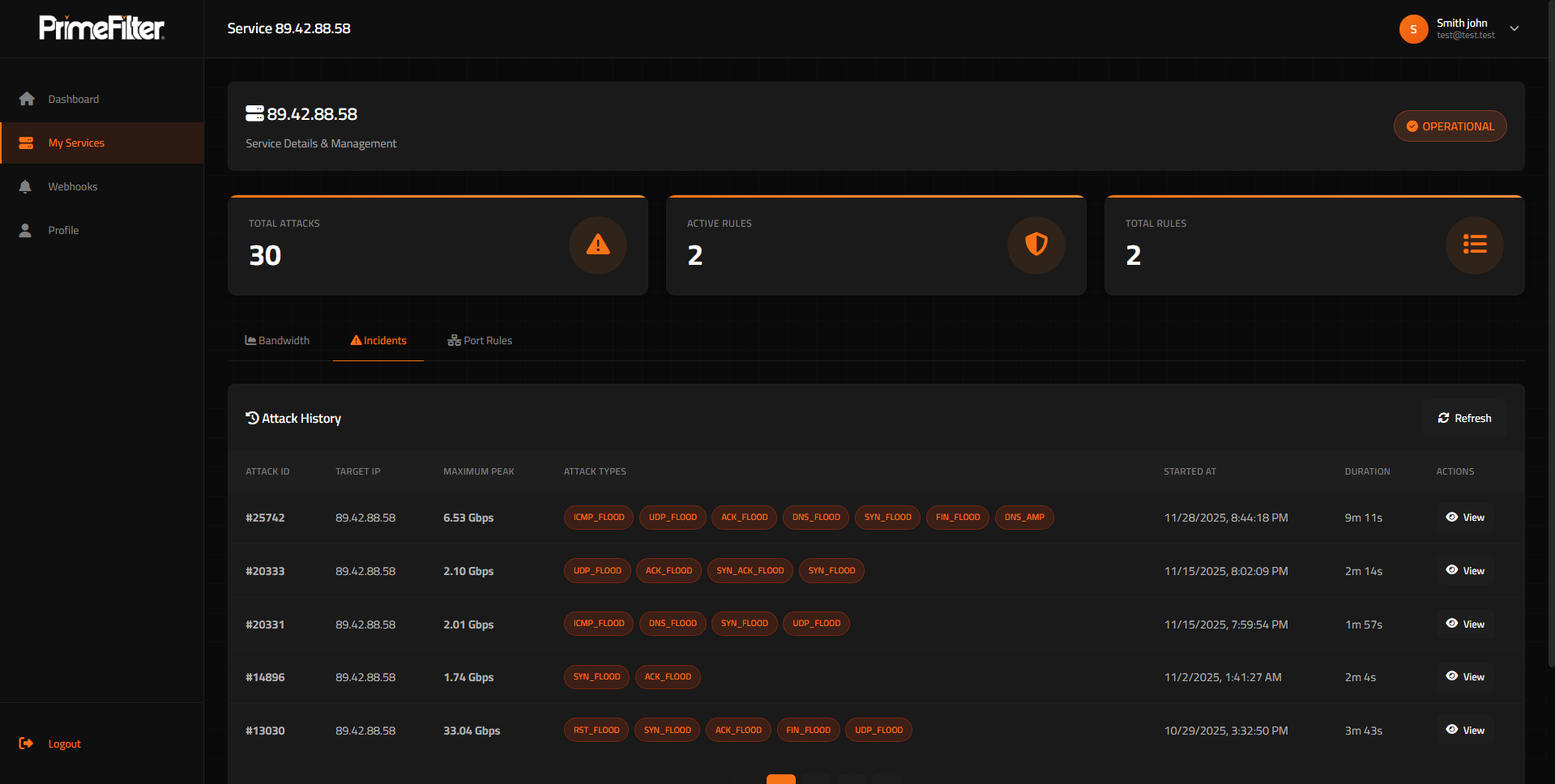Shield Panel Attack Logs